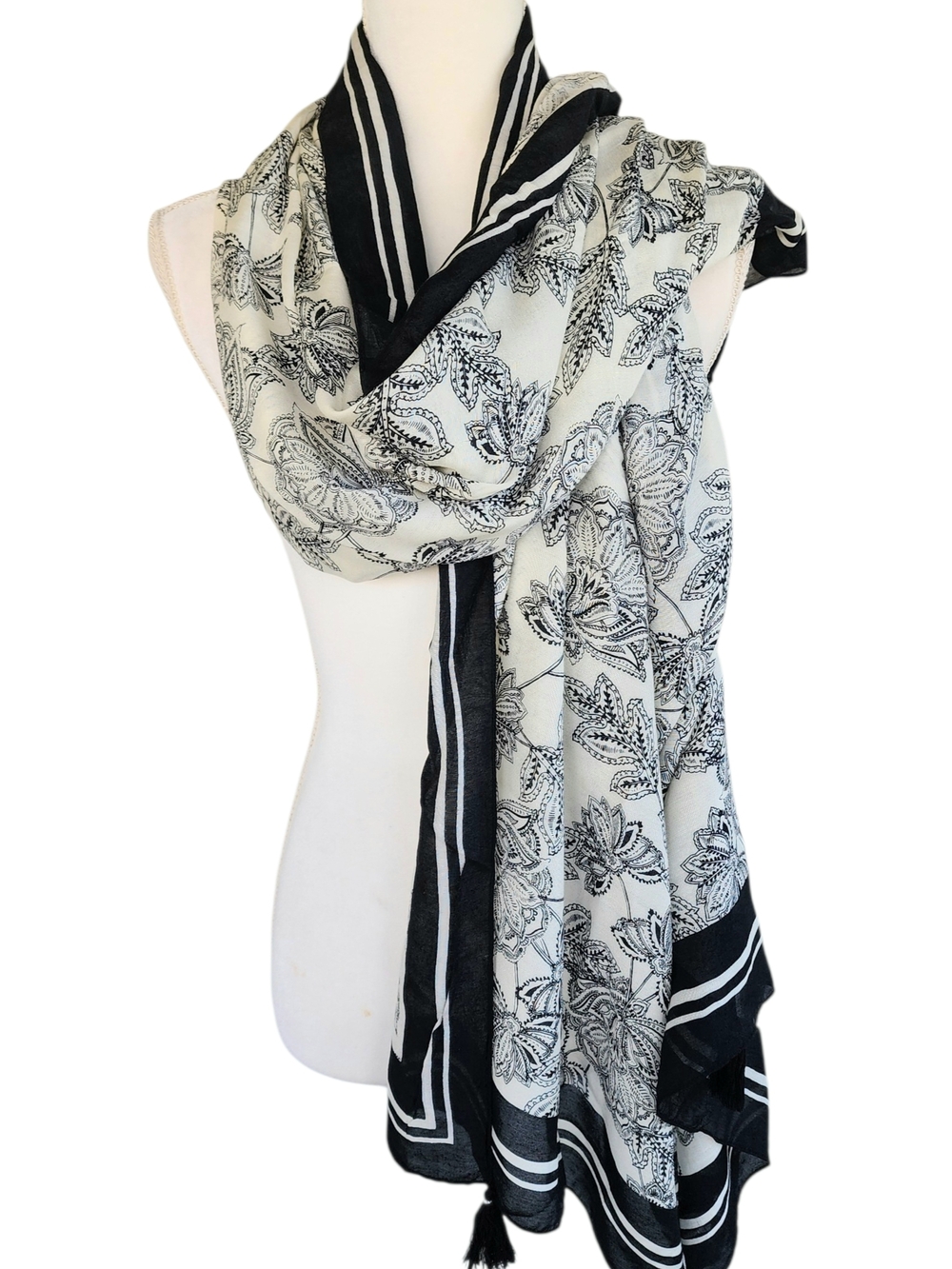 Tommy Bahama Black and White Floral Border Scarf